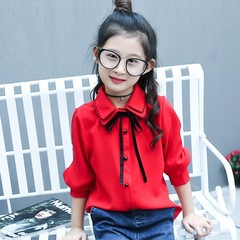 女童襯衫兒童中大童小學生春秋款花邊翻領薄款雪紡長袖襯衣打底衫