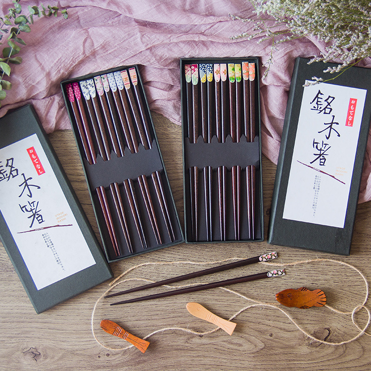 指甲盖日式创意木筷 5双筷子组合餐具套装 批发礼品可刻LOGO