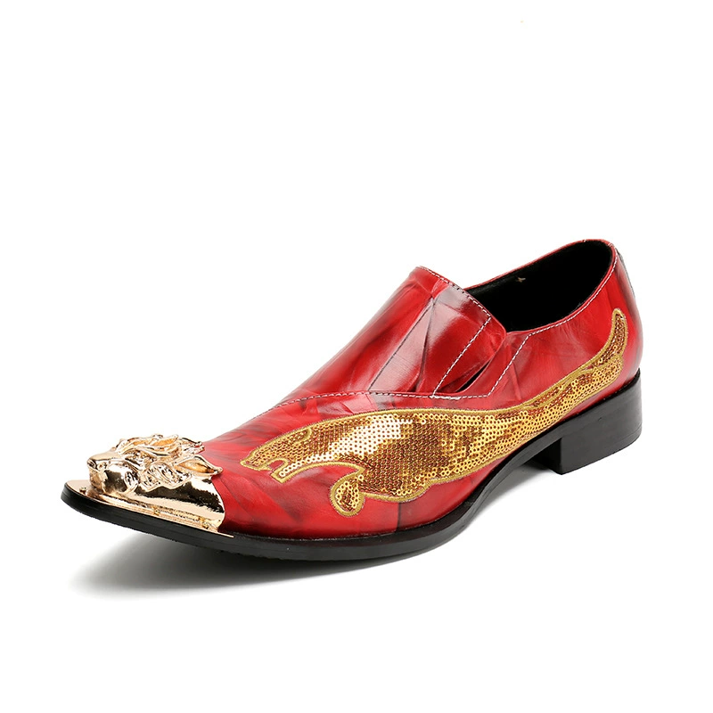 Модная резная деловая повседневная обувь с острым носком, индивидуальная Внешняя торговля, красные Модные низкие кожаные туфли, лоферы без шнуровки из натуральной кожи