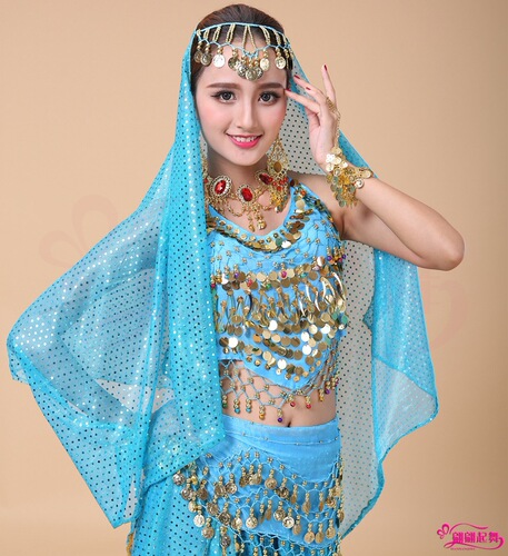 New Indian Dance Performance Costumes Gauze Belly Dance Highlights Phnom Penh Pendant Gauze Belly Dance Headgear Veil