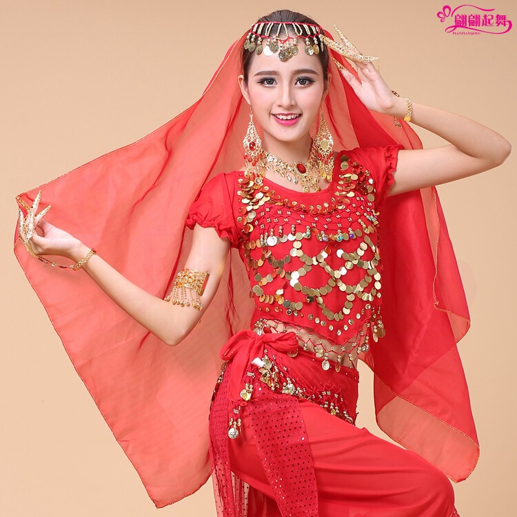 New Indian Dance Performance Accessories Belly Dance Short-sleeved Top Jewelry Nail Set Necklace Earrings Headdress Veil