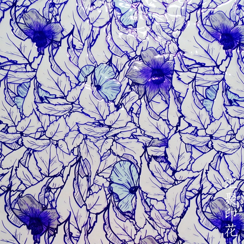 线条树叶花朵印花 全透明TPU膜数码印花  雨衣面料印