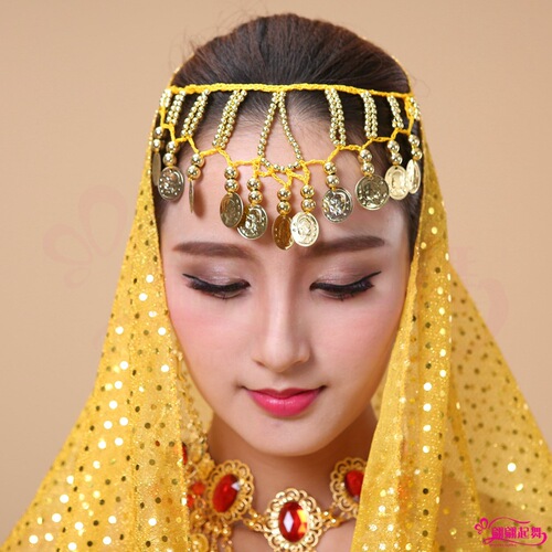 New Indian Dance Performance Costumes Gauze Belly Dance Highlights Phnom Penh Pendant Gauze Belly Dance Headgear Veil