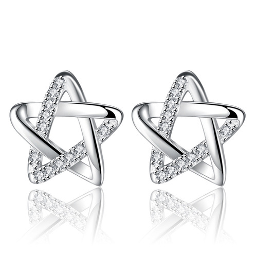 Weihua Japanese and Korean version zircon hollow five-pointed star personality earrings, women's silver earrings, ear jewelry wholesale