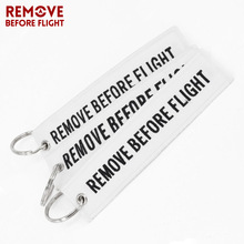 流行服饰配件绣花挂绳刺绣钥匙扣白底黑字REMOVE BEFORE FLIGHT