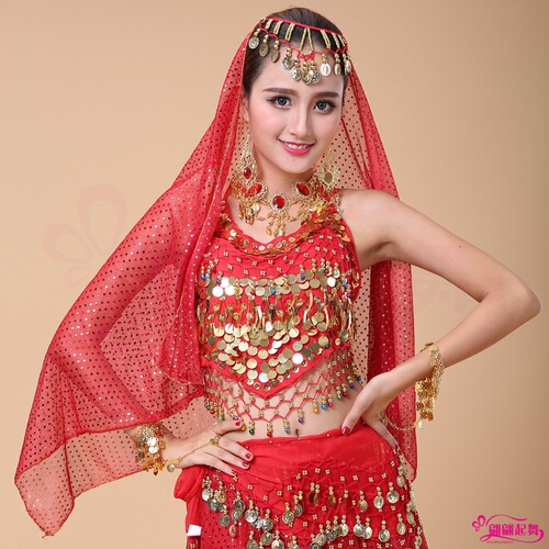 New Indian Dance Performance Costumes Gauze Belly Dance Highlights Phnom Penh Pendant Gauze Belly Dance Headgear Veil