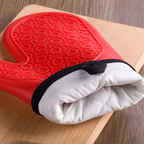 Insulation gloves short cotton thickened double-layer silicone gloves microwave oven kitchen baking two-finger gloves
