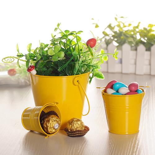 Creative candy-colored small iron bucket tinplate craft flower pot ornaments children's portable iron bucket small iron bucket mini