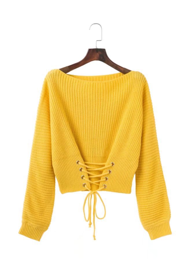 AliExpress deseo europeo y americano Comercio exterior suelta suéter de manga larga otoño e invierno nuevo suéter corto con cordones para mujeres