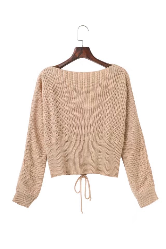 AliExpress deseo europeo y americano Comercio exterior suelta suéter de manga larga otoño e invierno nuevo suéter corto con cordones para mujeres