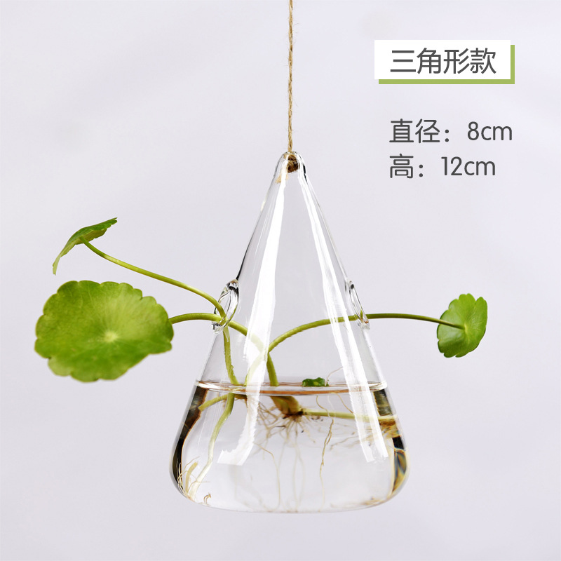 Fábrica directa colgando florero de vidrio transparente simple hidropónico pequeña botella colgante interior jardinería decoración del hogar botella planta