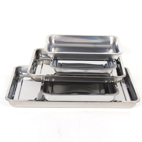 Wholesale stainless steel square plate thickened rectangular grilled fish tray barbecue plate commercial hotel canteen steamed rice plate dinner plate