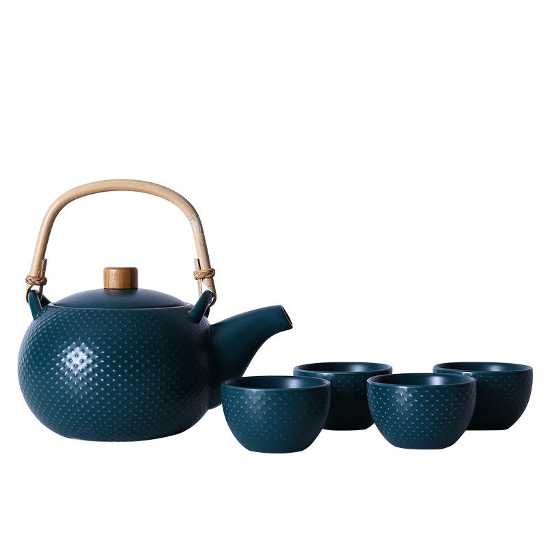 Матовый зеленый заварочный чайник, чайная чашка, комплект