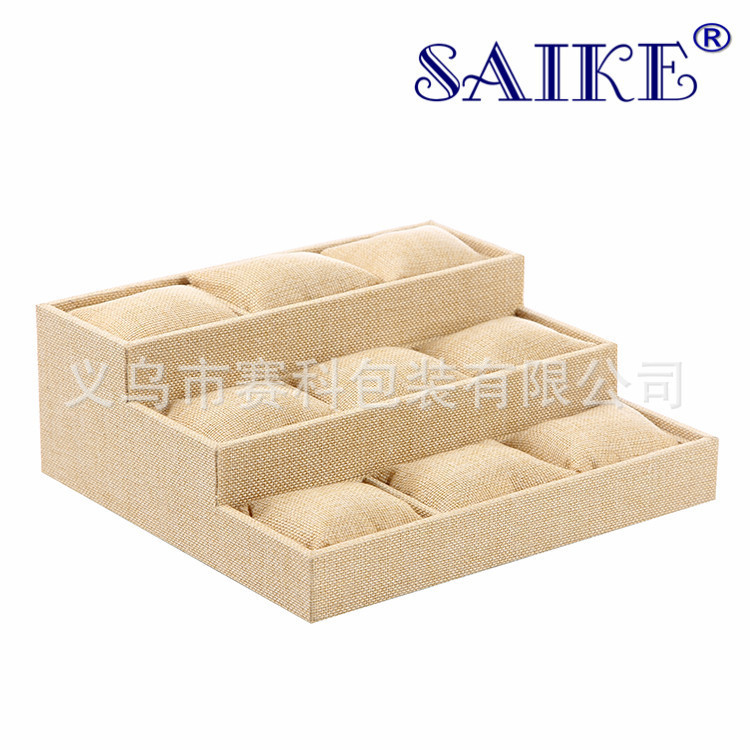 现货批发9格梯形麻布手表盘手表托盘首饰收纳盘表盘手镯展示盘