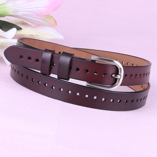 Women's Hollow Leather Belt Women's Pin Buckle Casual Versatile Women's Belt Fashion Decorative Jeans Belt 628