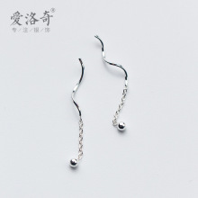 S925银耳线女可爱光珠圆球波浪流苏耳坠气质豆豆耳链耳饰品E6428