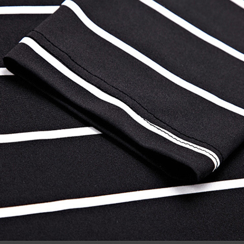 [En stock] de algodón de los hombres de manga larga de estilo coreano camiseta delgada de los hombres de la solapa de Polo a rayas camiseta de los hombres 8250