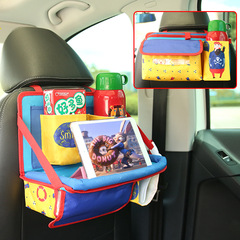 Car rear seat foldable small dining table, car children's plate cartoon multi-function backrest water cup holder storage bag