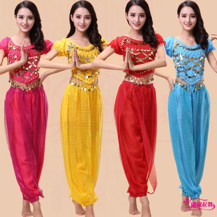 Indian Dance Performance Clothing Adult Female Belly Dance Performance Clothing Ethnic Style Dance Clothing Short-Sleeved Highlight Pants Suit