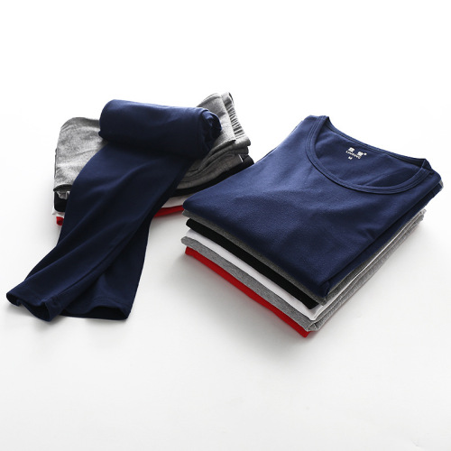 Men's Pure Cotton Autumn Top and Bottom Set Stylish Basic Thermal Underwear Thin Warm Cotton Crew Neck Sweater for Youth