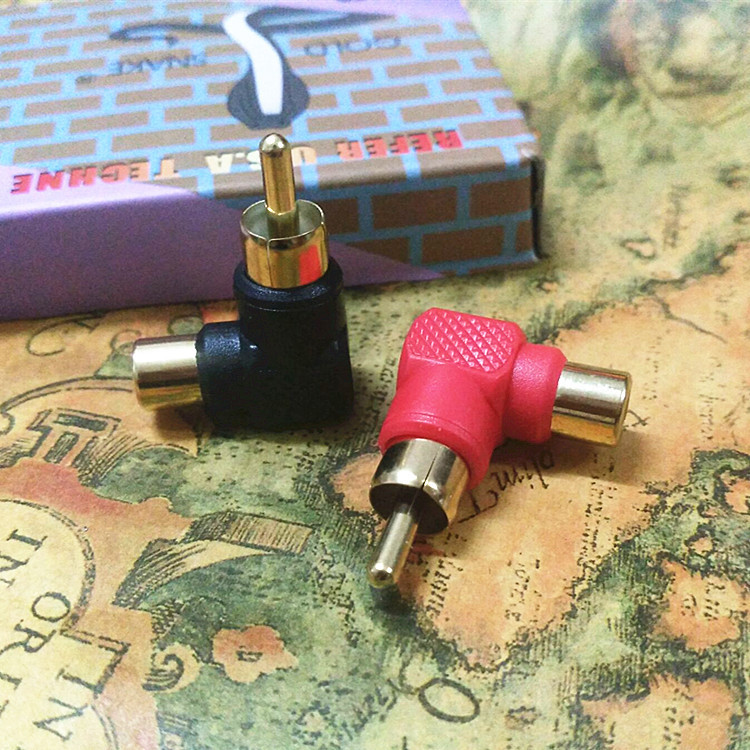 镀金L型莲花RCA直角弯头90度公对母转换插头 公转母座音频转接头