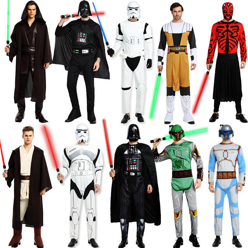Halloween Costume Adult Star Wars White Samurai Costume Black Robe Anime Lightsaber American Movie Costume Male