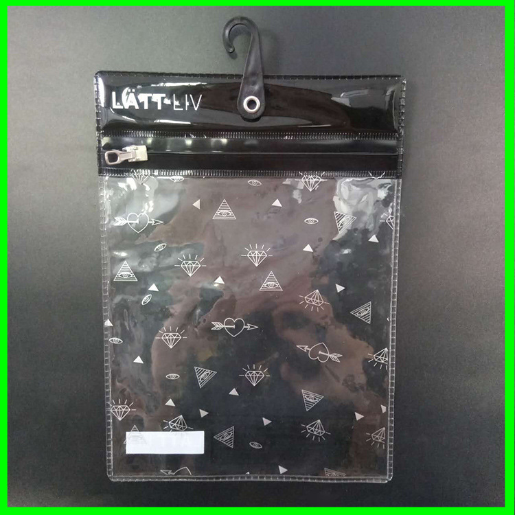 产地货源反式夹链360度旋转挂钩环保透明PVC自封拉链袋