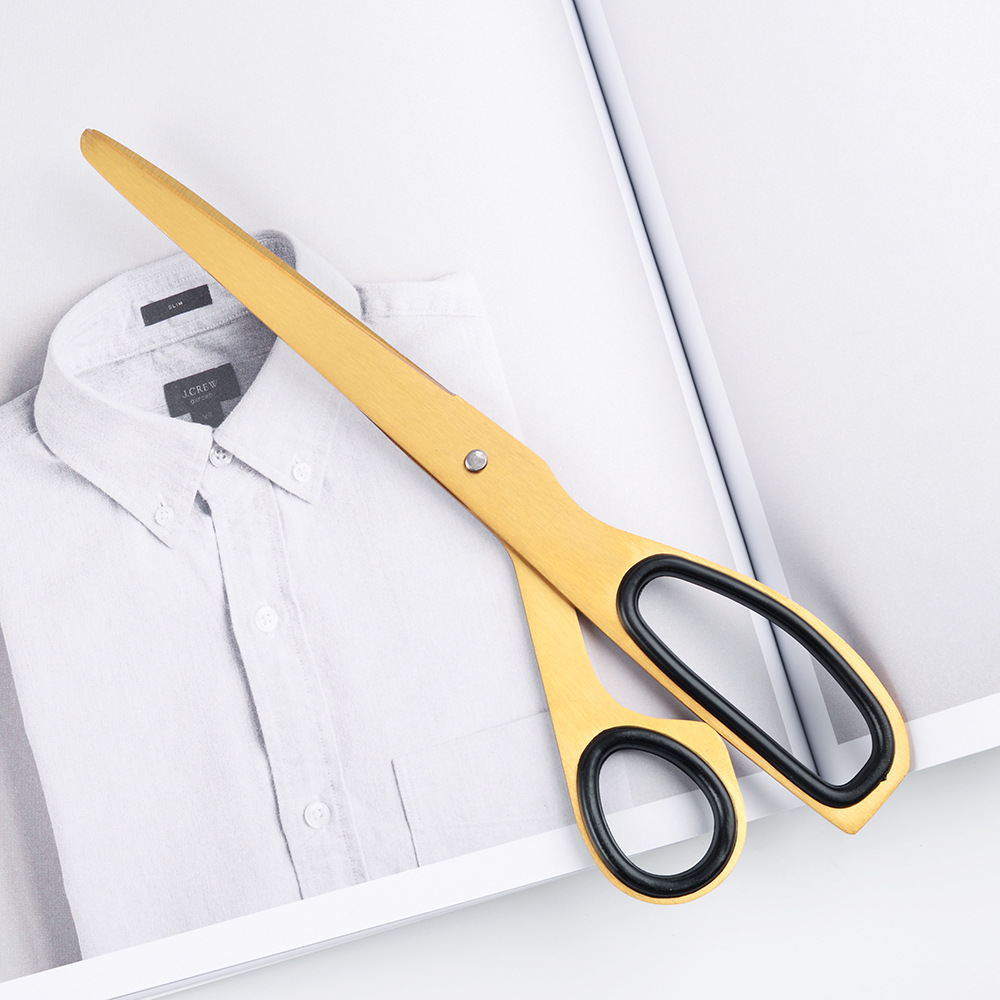 不锈钢剪刀不对称设计金色办公室文具用品厨房家用缝纫剪子剪纸刀