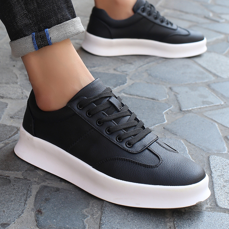 Tall, thick bottom, stylish, casual, low-top, solid color, versatile, microfiber, breathable, four-season, student sneakers, men's shoes, white shoes_voghion.com