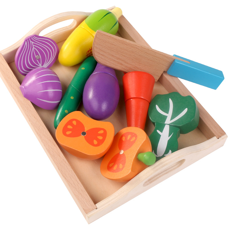 Corte de madera de los niños bandeja de madera de corte magnético juguetes de frutas y verduras de corte juguetes Play House