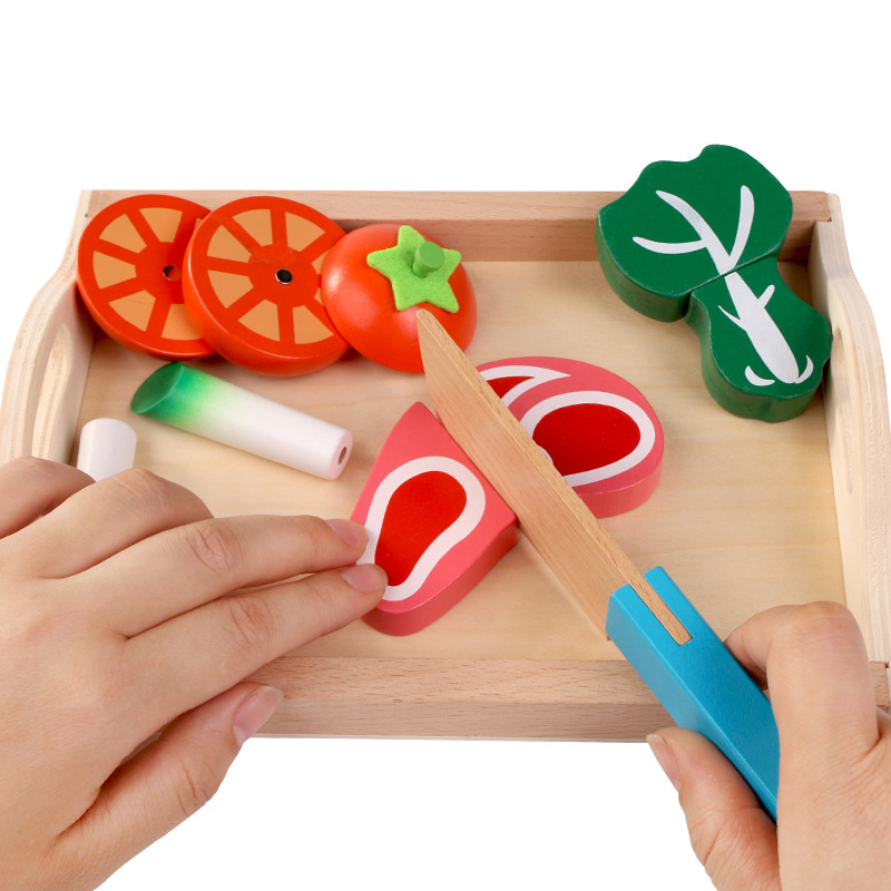 Corte de madera de los niños bandeja de madera de corte magnético juguetes de frutas y verduras de corte juguetes Play House