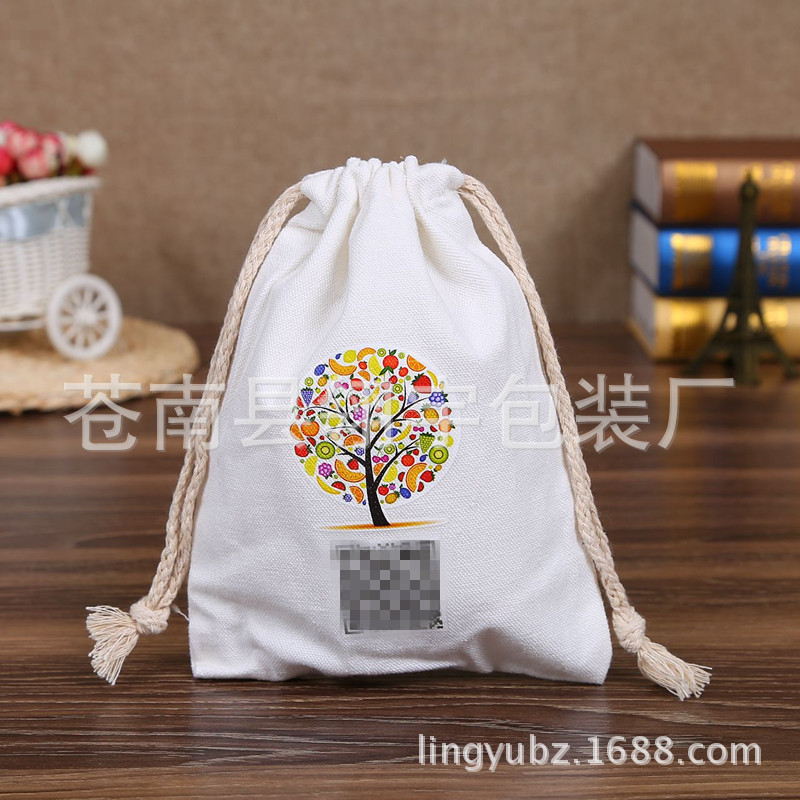 厂家定 制彩印束口袋 棉麻抽绳布袋 礼品饰品收纳袋量大从优