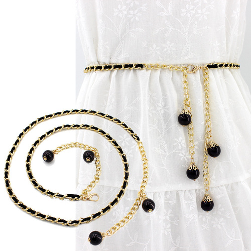 Women's Korean style fashion metal hook adjustable waist chain women's thin pearl decorated dress belt one piece drop shipping