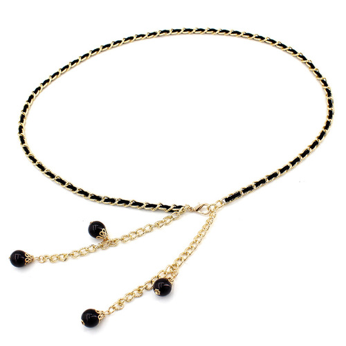 Women's Korean style fashion metal hook adjustable waist chain women's thin pearl decorated dress belt one piece drop shipping