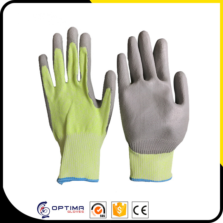 出口EN388防切割浸PU手套13针HPPE防切割手套