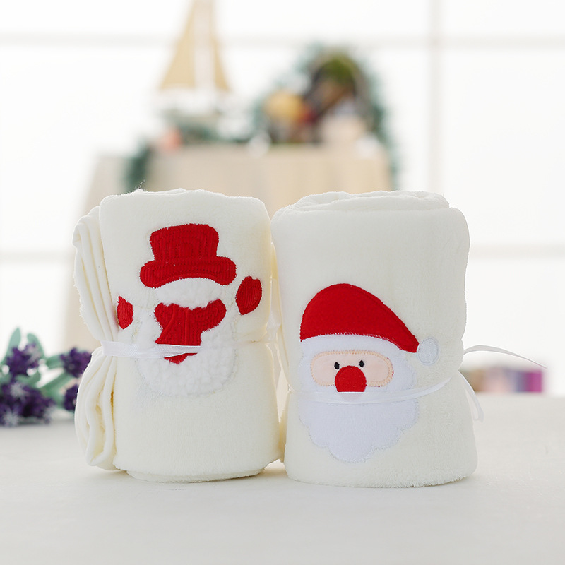 圣诞礼品 厂家直销新款白色圣诞老人 小雪人珊瑚绒家居小毛毯