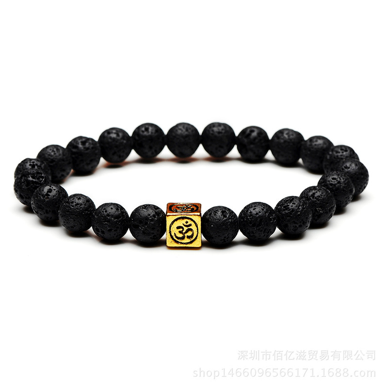 Europe and the United States popular volcanic lava rock bracelet lovers distance can drop essential oil aromatherapy yoga square OM bracelet