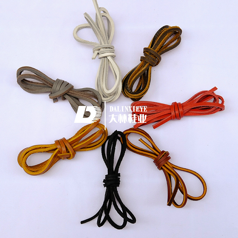 大林厂家供应头层皮真皮鞋带 各种颜色规格牛皮鞋带批发