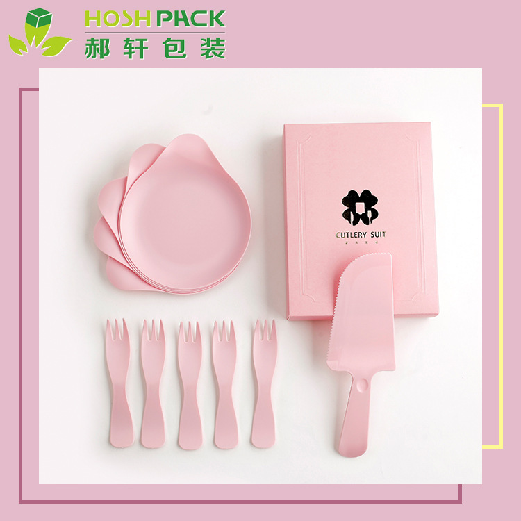 Cake box four-in-one birthday knife and fork tableware disposable cake knife and fork dish set water drop plate wave fork