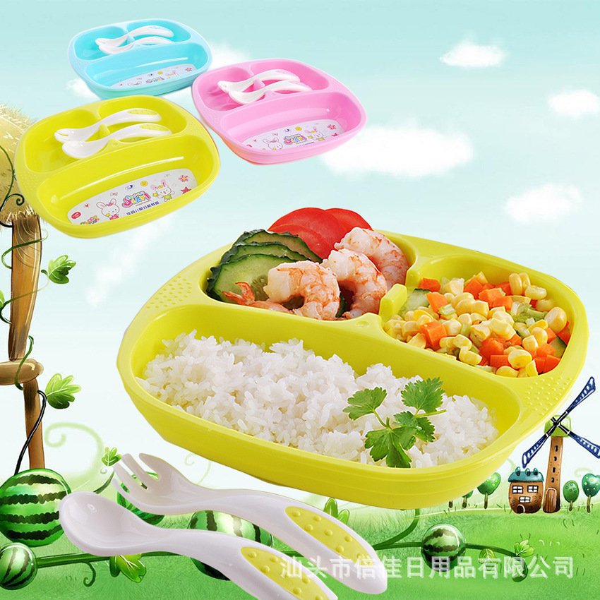 New children's food plate baby rice plate baby fruit plate salad plate learning to eat rice plate with fork spoon