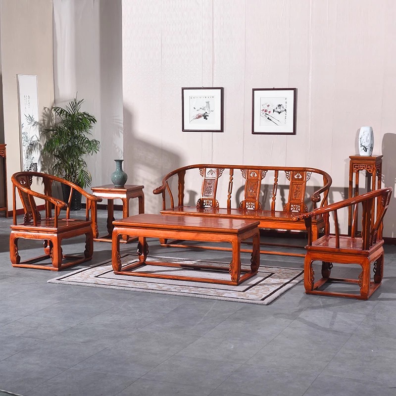 明清古典南榆木家具 仿古中式客厅实木组合皇宫椅沙发五件套特价