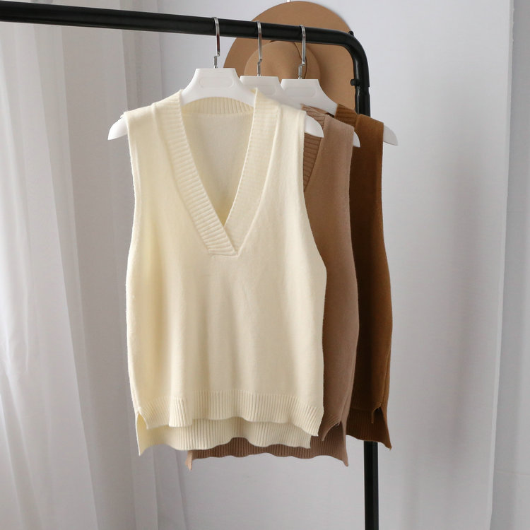 Chaleco 2022 primavera estilo coreano de las mujeres elegante cuello en V de punto chaleco al por mayor 7816
