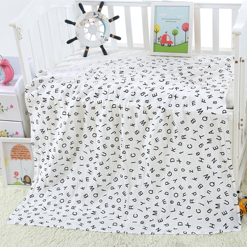 Newborn swaddling towel, baby gauze bath towel, gauze swaddle printed cartoon double layer quilt, blanket
