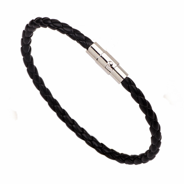 Cross-border Explosions Leather Bracelet European and American Fine Leather Bracelet 4MM Coarse Snake Leather Rope Woven Magnetic Buckle Bracelet All-match