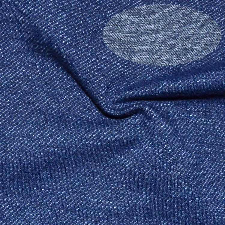 厂家直销针织牛仔花灰底斜纹牛仔面料不用洗水童装舒适贴身裤料