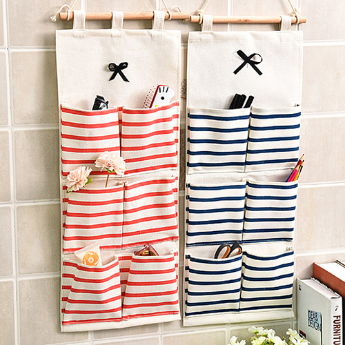 Creative storage hanging bag, wall-mounted cotton and linen sundries large hanging bag bathroom storage hanging bag