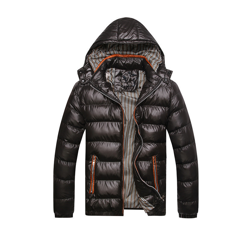Autumn and Winter Casual Ready-To-Wear Solid Color Detachable Collar Thickened Zipper Pocket Fitted Youth Hooded Lightweight Cotton Jacket for Men