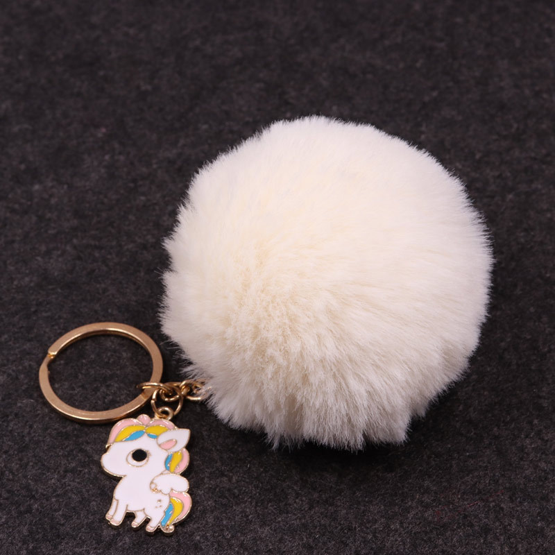 Popular imitación Rex conejo piel bola llavero colgante unicornio colgante bolsa colgante de peluche llavero Coche