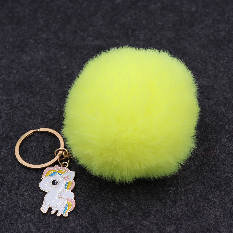Popular imitación Rex conejo piel bola llavero colgante unicornio colgante bolsa colgante de peluche llavero Coche