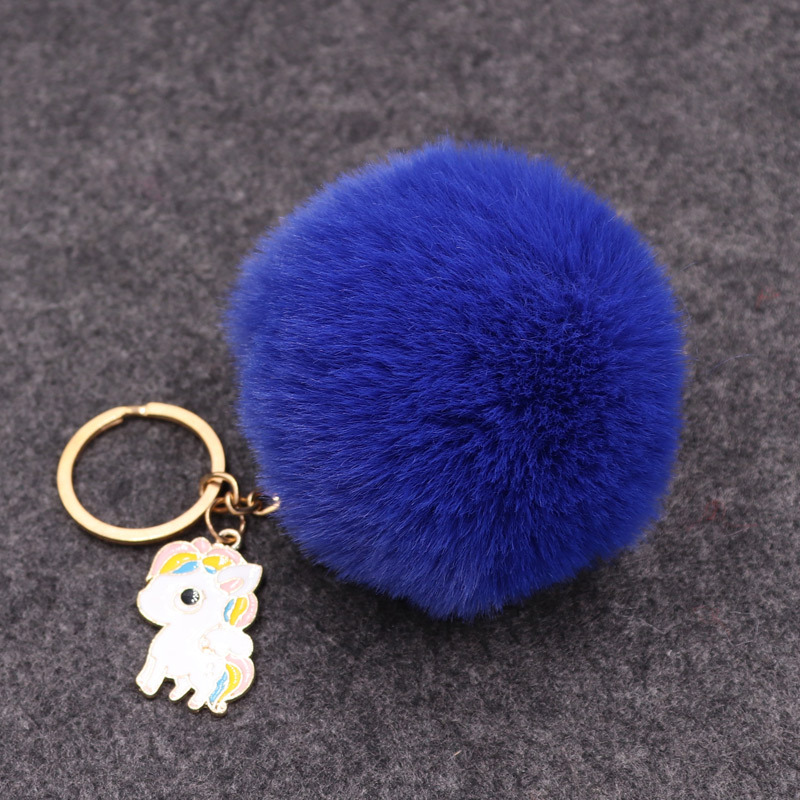 Popular imitación Rex conejo piel bola llavero colgante unicornio colgante bolsa colgante de peluche llavero Coche